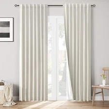 Linen Cream Blackout Curtains 84 inch Length 2 Panels Set for Bedroom, Back T...
