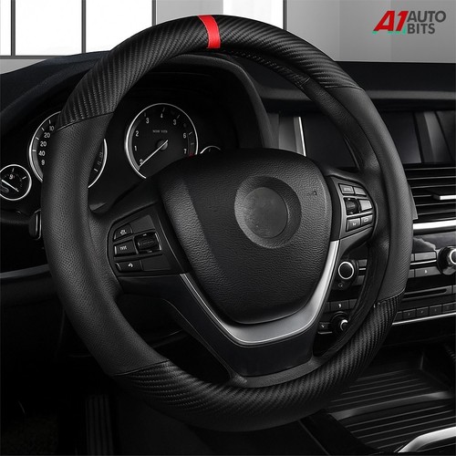 Carbon Steering Wheel Cover O-Shape Car Van Pu Leather Non-Slip For 15'' / 38cm