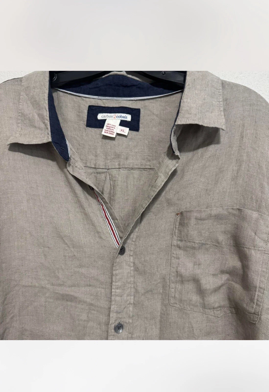 Carbon 2 Cobalt Shirt Mens 100% Linen Brown StoneButton Up Pocket