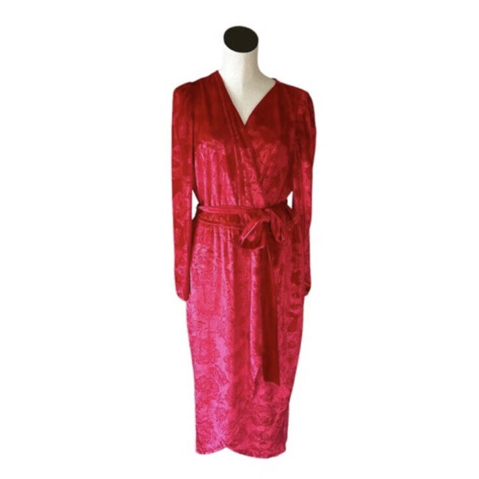 Vestido para mujer Lane Bryant talla 22 24 manga abullonada terciopelo en relieve midi rojo anfitriona Foto 4 de 4