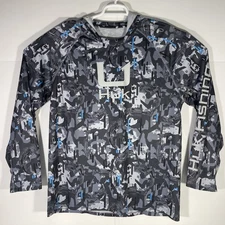 Huk Hoodie Mens XL Icon X Running Camo Gray Blue Sweatshirt Fishing Hiking