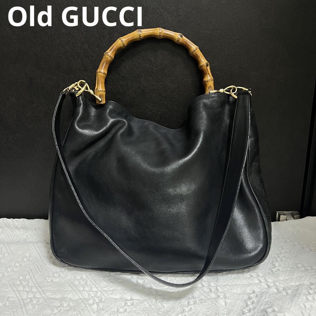 GUCCI Old Bamboo Leather Shoulder Bag Black  DDU