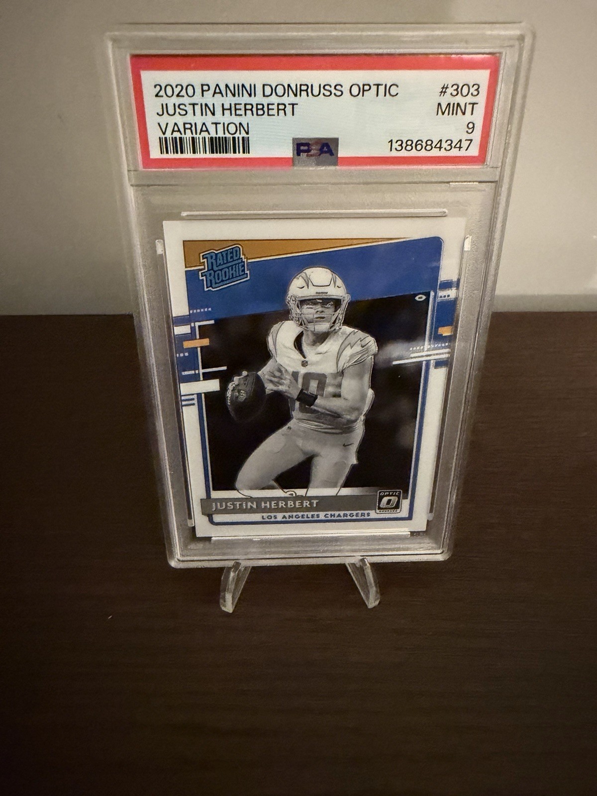 2020 Panini Donruss Optic Justin Herbert Chargers #303 Rated Rookie Var PSA 9