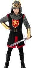Kids Medieval Knight Costume  Crown Boys Warrior Lord Chainmail King 4-14 yrs