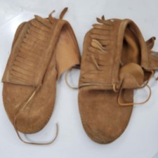 Bad Vintage Minnetonka Fringe Softsole Moccasin Slippers Women 7 Brown Suede 481