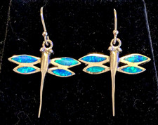 Sterling silver and opal dragonfly earrings