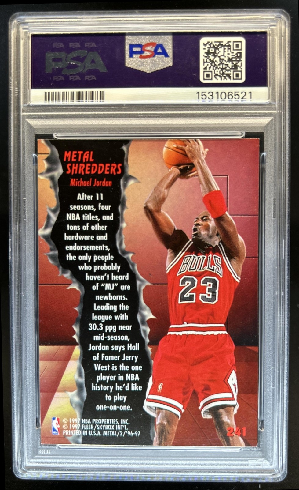 1996 Skybox Metal Michael Jordan #241 Bulls PSA 8 view 2