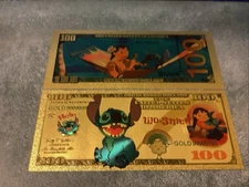 Stitch Lilo & Stitch Disney $100 Dollar 24K Gold Foil Plated Note Bill - Novelty