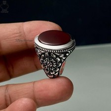 Authentic Natural Yemeni Aqeeq Red Agate Engraved Ring Handmade Jewelry