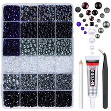Black 3mm-10mm Flatback Pearls and Rhinestones w B7000 Glue for Bedazzling Cr...
