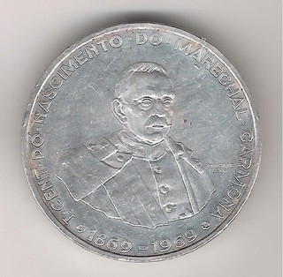 PORTUGAL 50 ESCUDOS PLATA (18 grs ley 650 mls) 1969 CENT. NAC. MARISCAL CARMONA