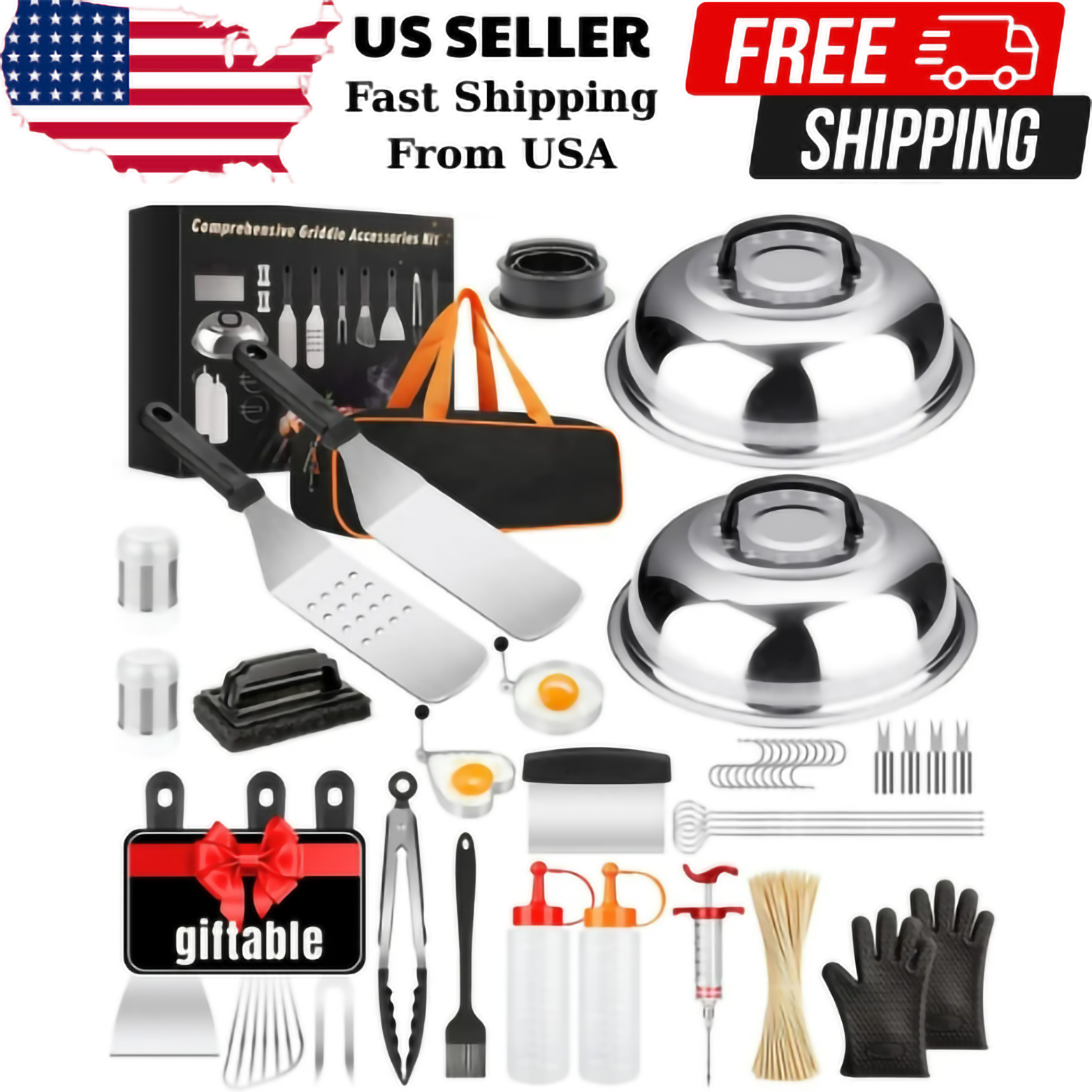 140PCS Griddle Accessories Kit for Blackstone & Camp Chef BBQ Grill Tools Set with Spatulas & Cleaning Brushes