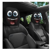 Funny Cartoon Car Headrest Covers 2pcs Cute Eyes Universal Elastic Auto Seat Dec