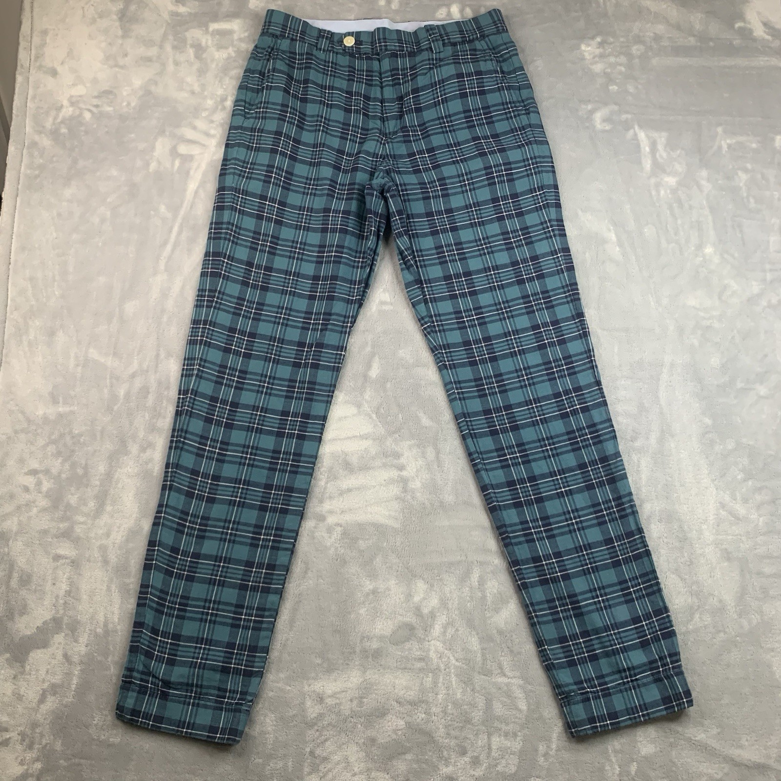 Brooks Brothers Pants Mens 30x32 Green Blue Plaid Milano Chinos