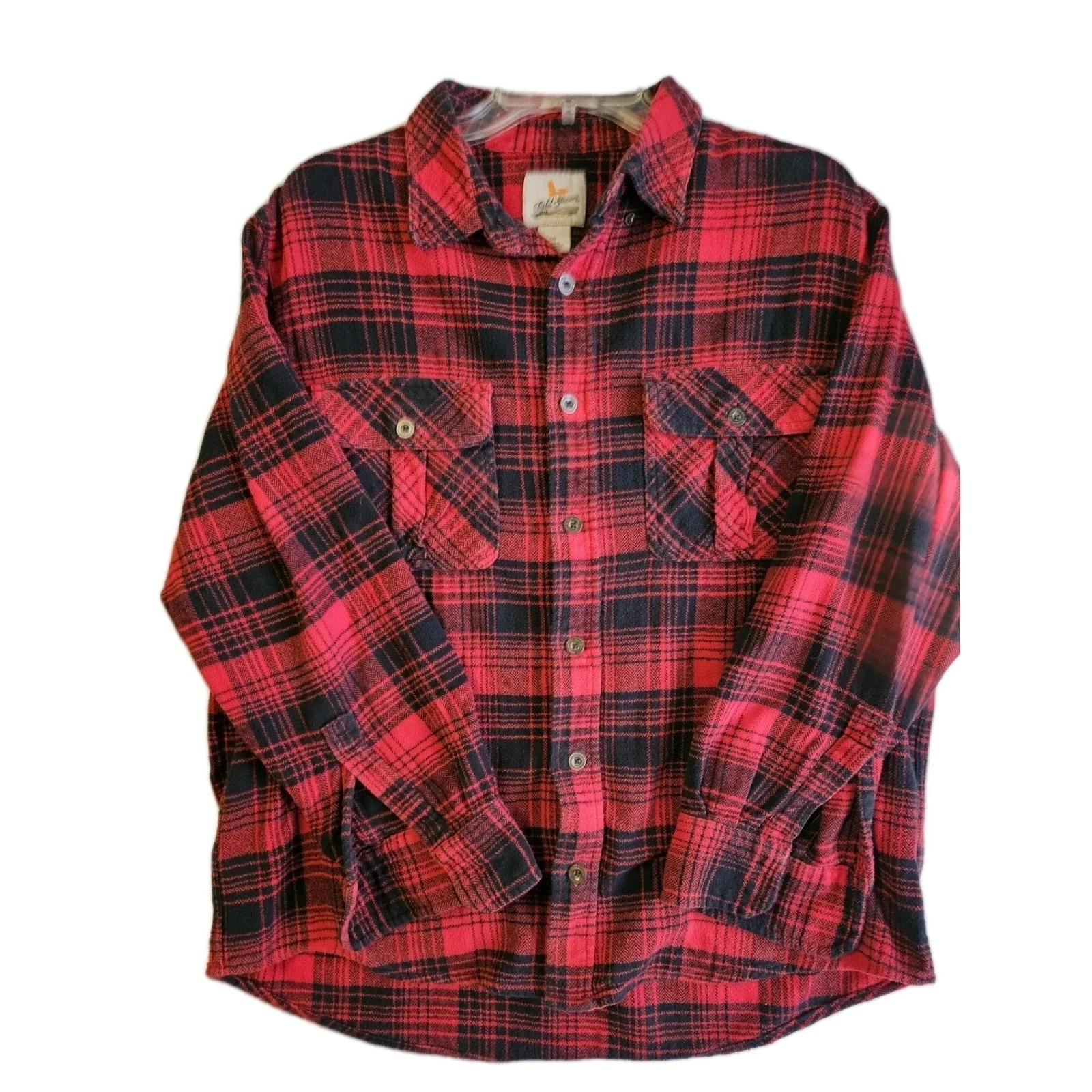 Vintage Field Stream Shirt Men's L Flannel Shacket Plaid Red Black Outdoors VGUC