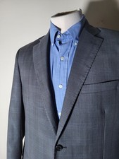 Saks 5th Ave 40L Zegna Cloth Traveller Gray Blue Check Sport Coat Blazer Jacket