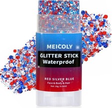Red White and Blue Face Body Glitter Stick with Star Sequins,4th of July Acce...