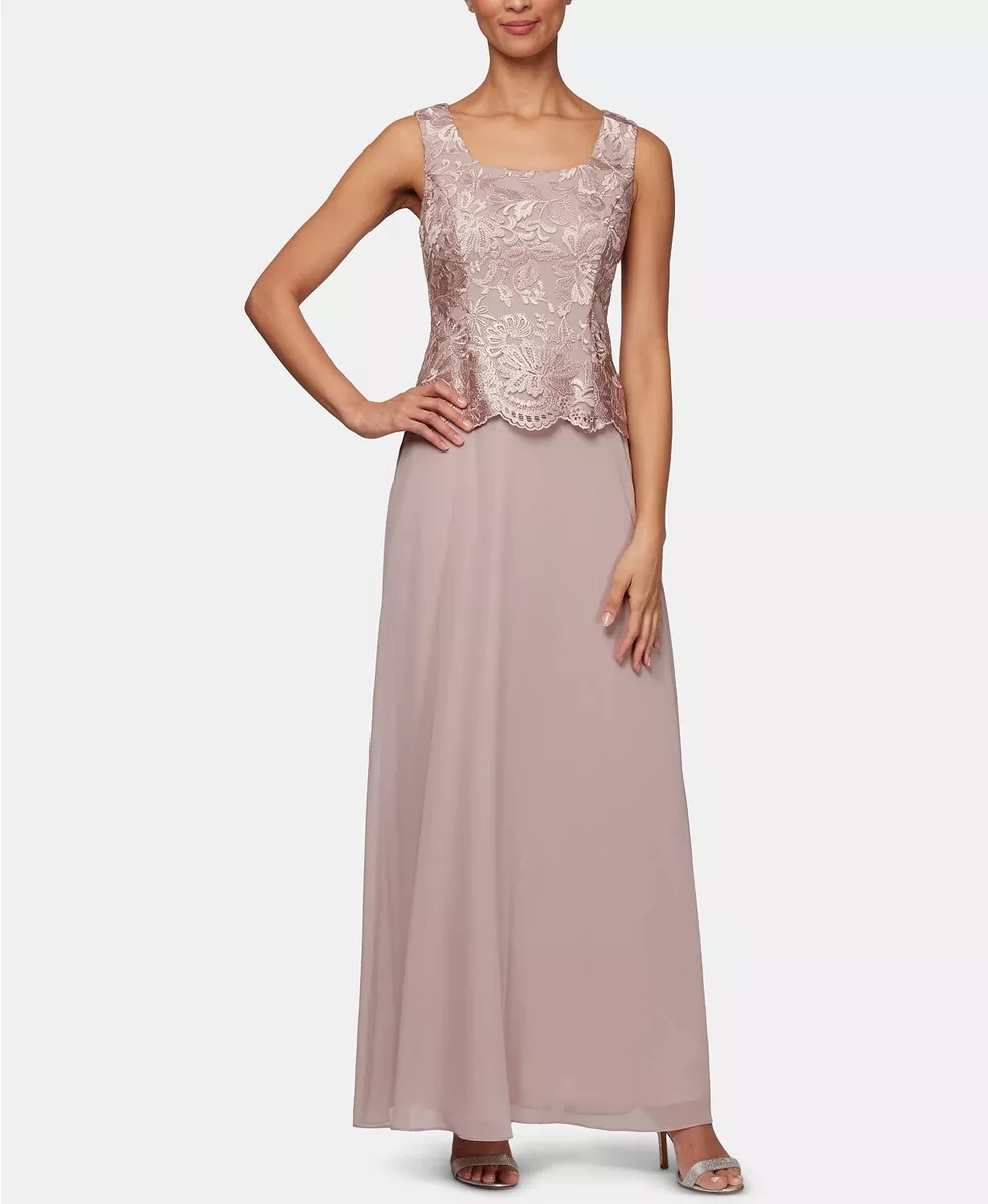 Alex Evenings Petite Sleeveless Embroidered Formal Gown 14P Rose 672