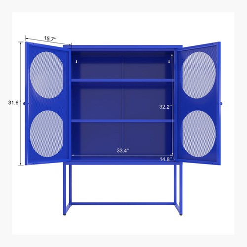 Metal Storage Cabinet Sideboard with 2 Circle Mesh Doors for Dining Room Blue 6R - Picture 6 of 11