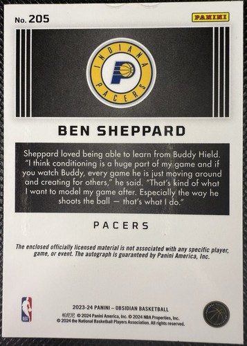 2023-24 Panini Obsidian Ben Sheppard Red Flood Electric Etch Rookie RPA #205 - Picture 2 of 2