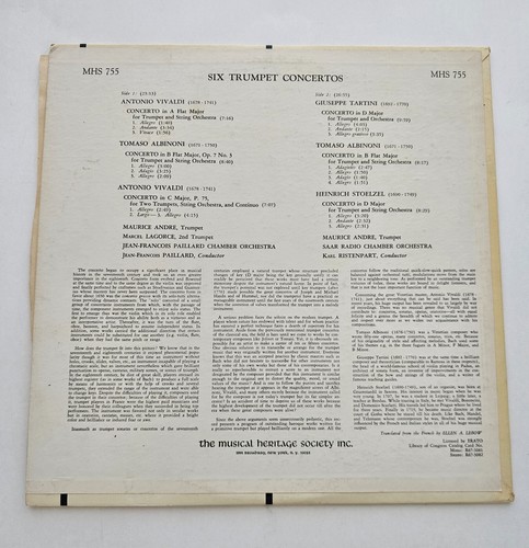Maurice André Six Trumpet Concertos Vinyl LP Musical Heritage Album MHS755 - Foto 2 di 2