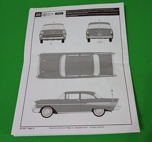 Vint. Revell #4251 57 Chevy Bel Air Two Door Sedan 2n1 1:25 Instructions - Picture 3 of 3