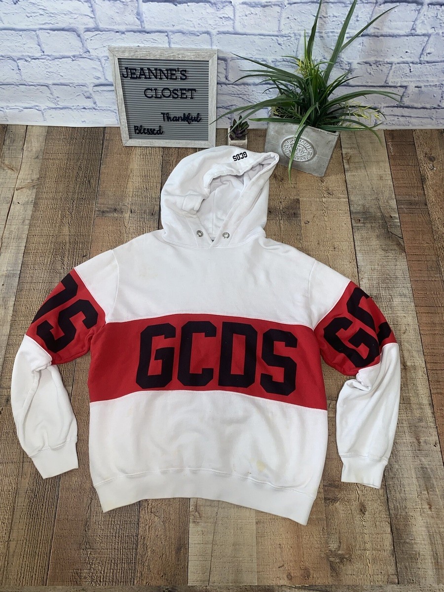 スウェット・トレーナー GCDS Logo print hoodie Gcds logo band Hoodie White Red Authentic With Flaws See