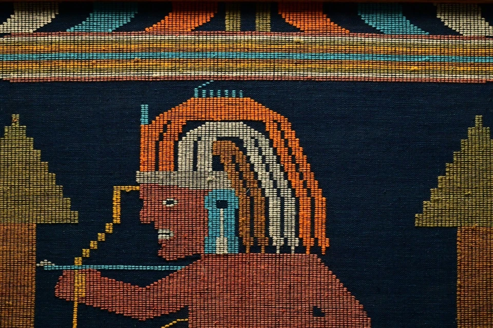 Tapiz antiguo original vintage nativo americano azteca arco cazador punta de aguja Foto 4 de 4