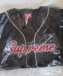 supreme rhinestone baseball jersey black