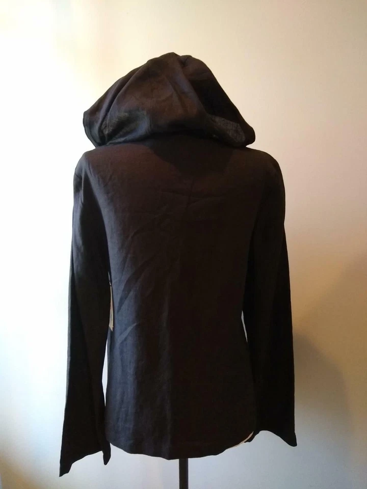 NWT size 2 ETCETERA VINTAGE BLACK HOODED LINEN ZIP-FRONT JACKET - Image 4 of 4