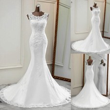Elegant Mermaid Wedding Dresses O-Neck Sleeveless Lace Applique Bridal Gowns