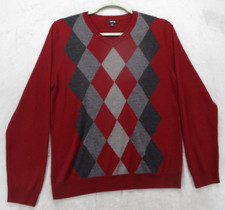 Apt. 9 Sweater Men's Large Red with Red Gray Argyle Pattern V-Neck Pullover