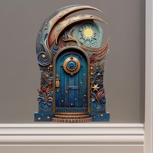 Moon and Stars Fairy Door Wall Decal with 3D Effect – Whimsical Removable Vinyl