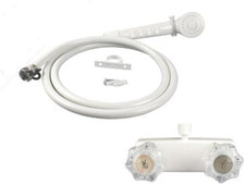 White RV /Mobile Home Shower Faucet with Clear Handles  Includes Hand-Held Show