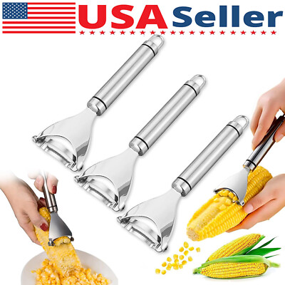 3X Stainless Steel Corn Cob Peeler Stripper Remover Kitchen Cutter Thresher Tool