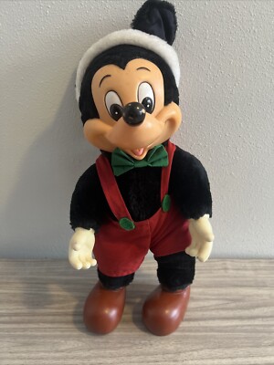 Vintage Micky Mouse Christmas Celebration Display Plush Stuffed Animal Disney