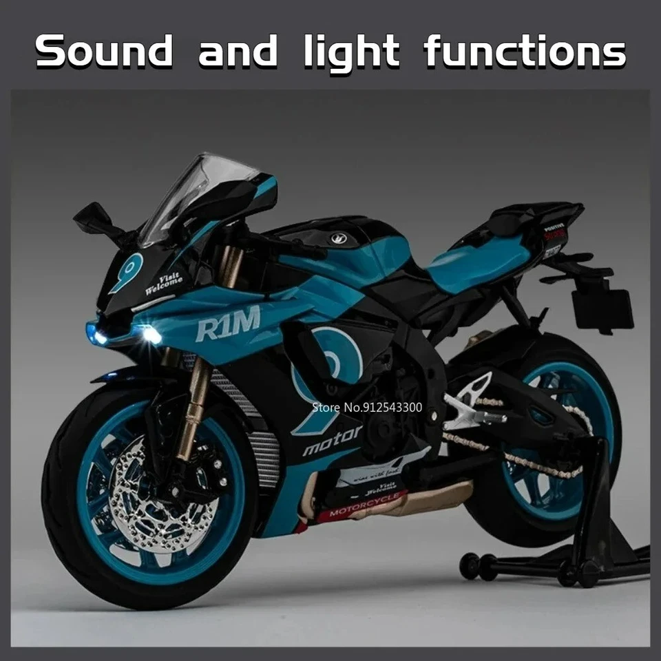 1:12 Yamaha R1M Alloy Diecast Model Motorcycle Sounds Lights Kids Bike Toys Gift - Image 2 of 4