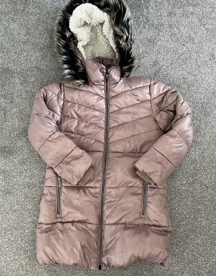 NEXT Girls Dusty Pink Faux Fur Hooded Coat Years UK