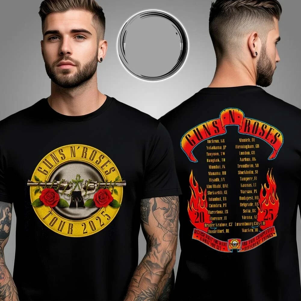 Gun N Rose Bullet Logo World Tour 2025 Two Sided Unisex T
