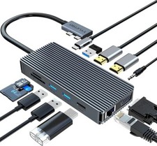 USB C Docking Station Dual Monitor, 12 in 1 USB C Hub