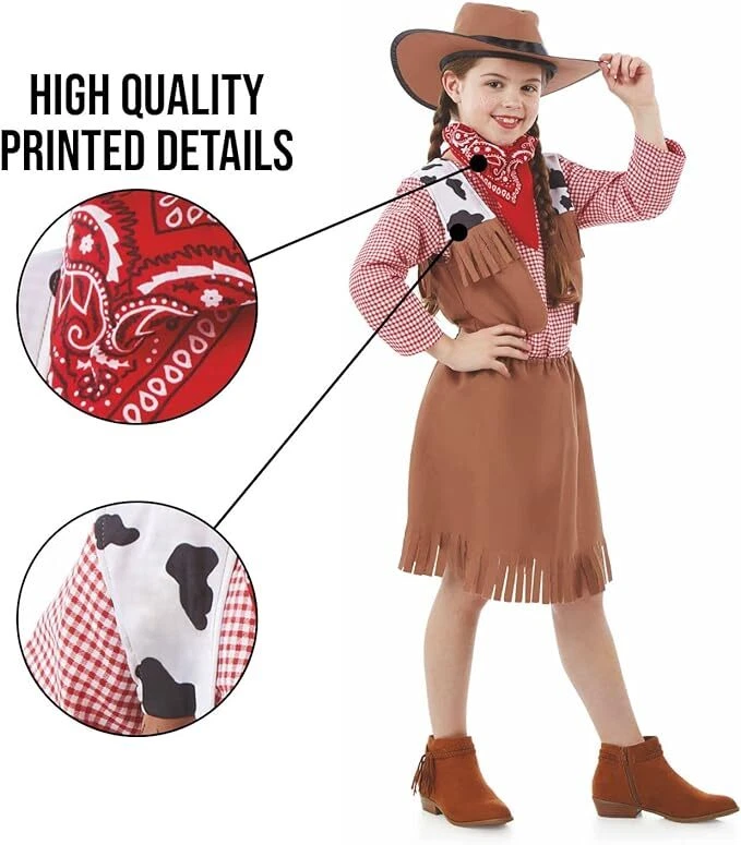 Disfraz de Vaquera para Niños Vaca Niñas Vaquero Salvaje Oeste Vestido Jessie Halloween Foto 4 de 4