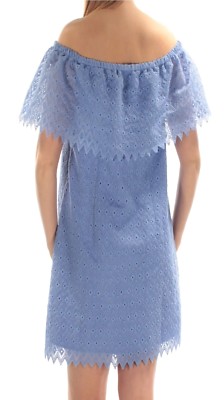 NWT Kensie Periwinkle Blue Cotton Lace Eyelet Off-Shoulder Dress Tiered  Lined S | eBay