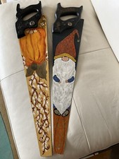  2 VINTAGE DISSTON HAND PAINTED HAND SAWS GNOME  PUMPKIN