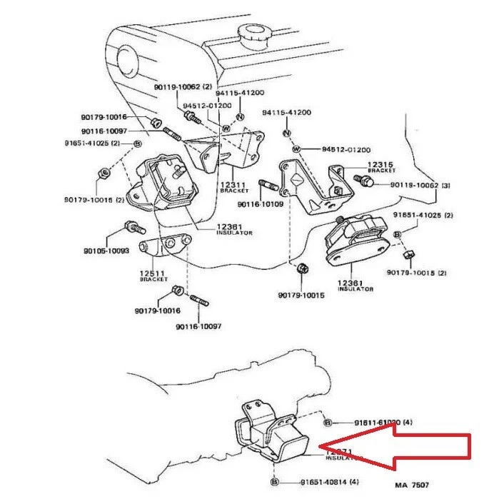 Genuine Toyota Pickup 4Runner Insulator Engine Mounting REAR NO.1 1237134030 OEM - Image 2 of 3