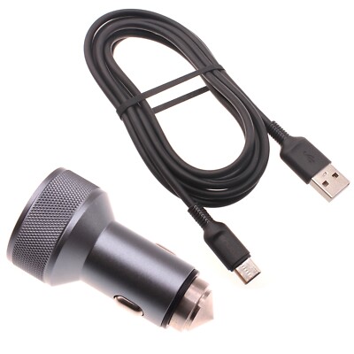 Car Charger 24W Fast 2-Port 6ft USB-C Cable DC Socket Power for Smartphones