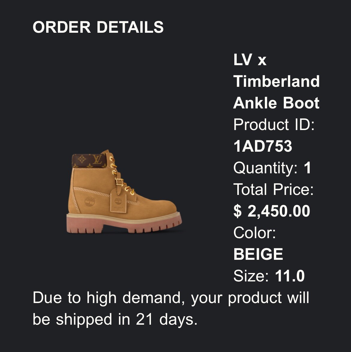 Louis Vuitton x Timberland Ankle Boot Beige Size 11 (1AD753 Louis Vuitton x Timberland Ankle Boot Beige Size 11 (1AD753