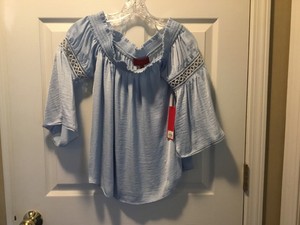 light blue peasant top