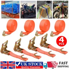4Pcs Heavy Duty Ratchet Tie Down Straps 37mm 6M Lashing Cargo Luggage 2 Tons