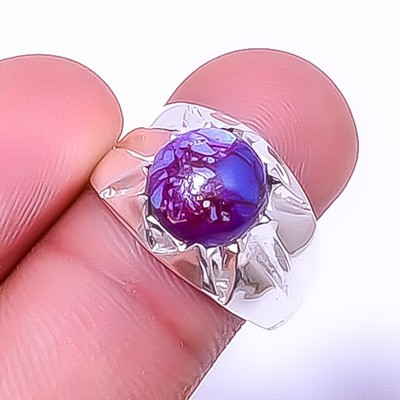 Copper Purple Turquoise Gemstone 925 Sterling Silver Solitaire Ring s.7.5 A36