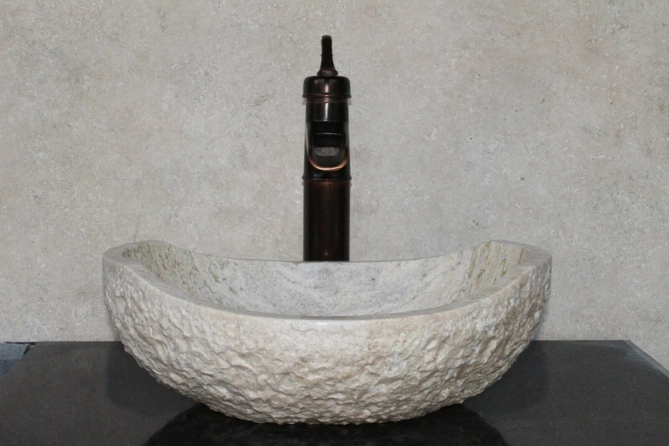 Stone sink bathroom vessel sink travertine marble sinks rustic - Image 2 of 4